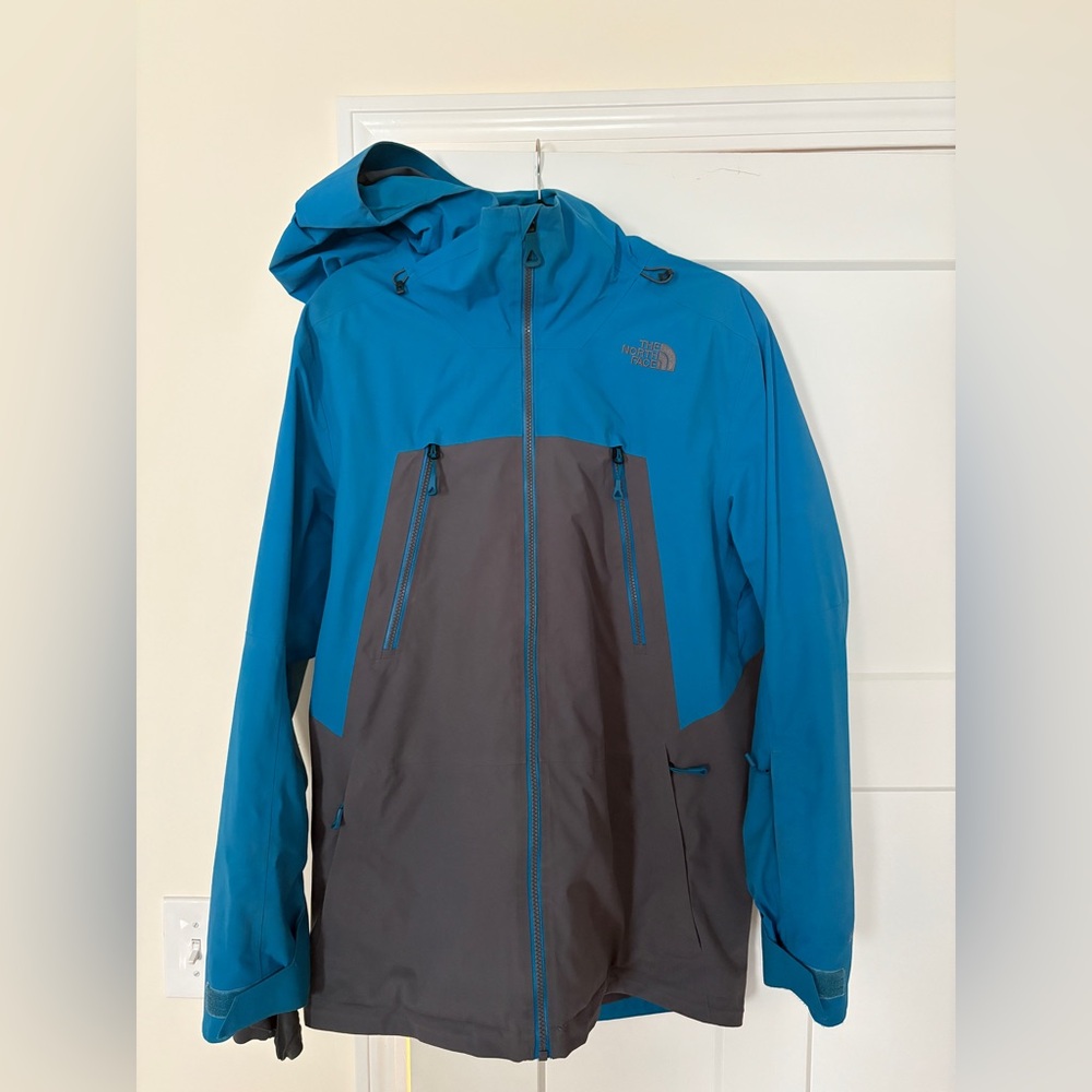 The North Face Men’s Teal Blue and Charcoal Hooded Rain Jacket